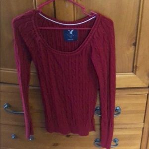 Red scoop neck sweater
